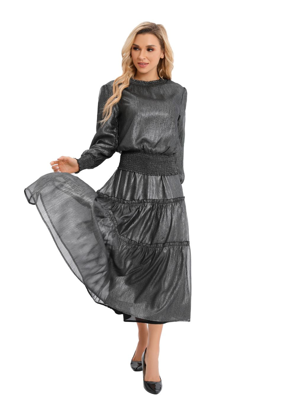 Shimmering Long Sleeve Two-Piece Set - MissFinchNYC
