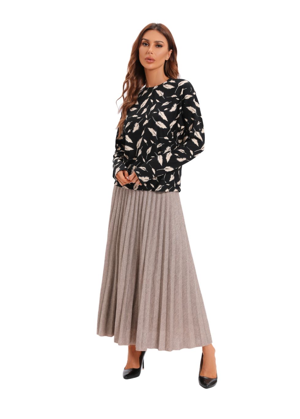 Shimmering Knitted Midi Pleated Skirt - MissFinchNYC