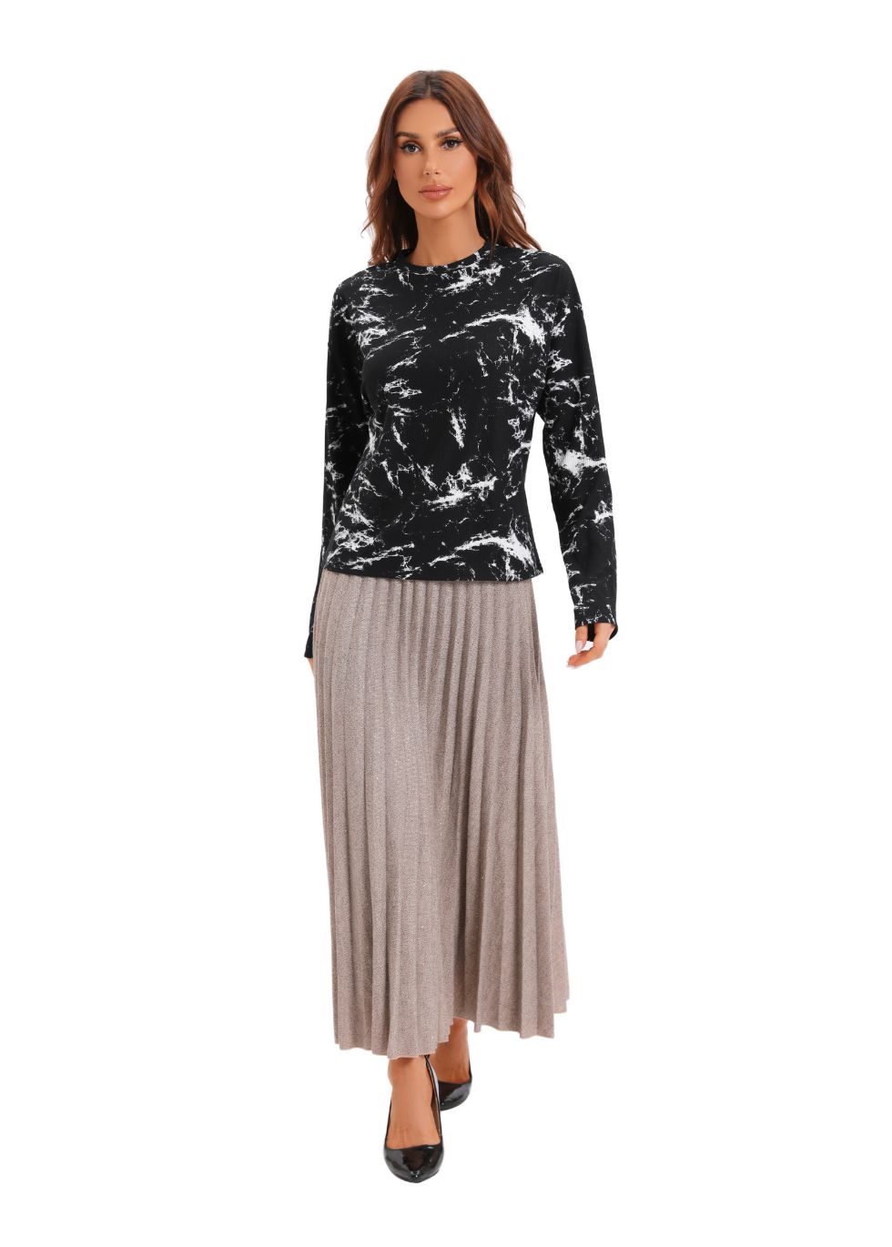 Shimmering Knitted Midi Pleated Skirt - MissFinchNYC