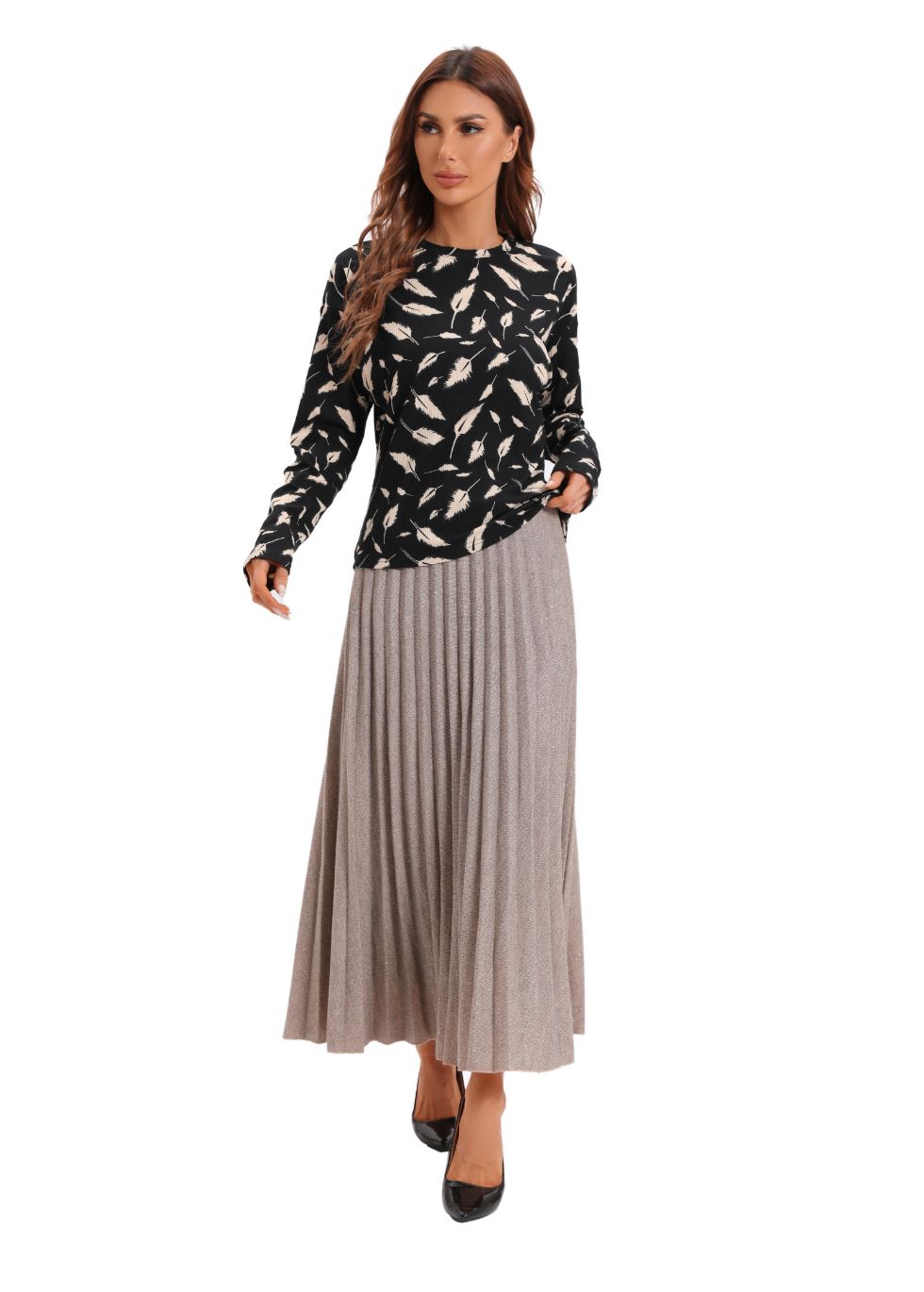 Shimmering Knitted Midi Pleated Skirt - MissFinchNYC