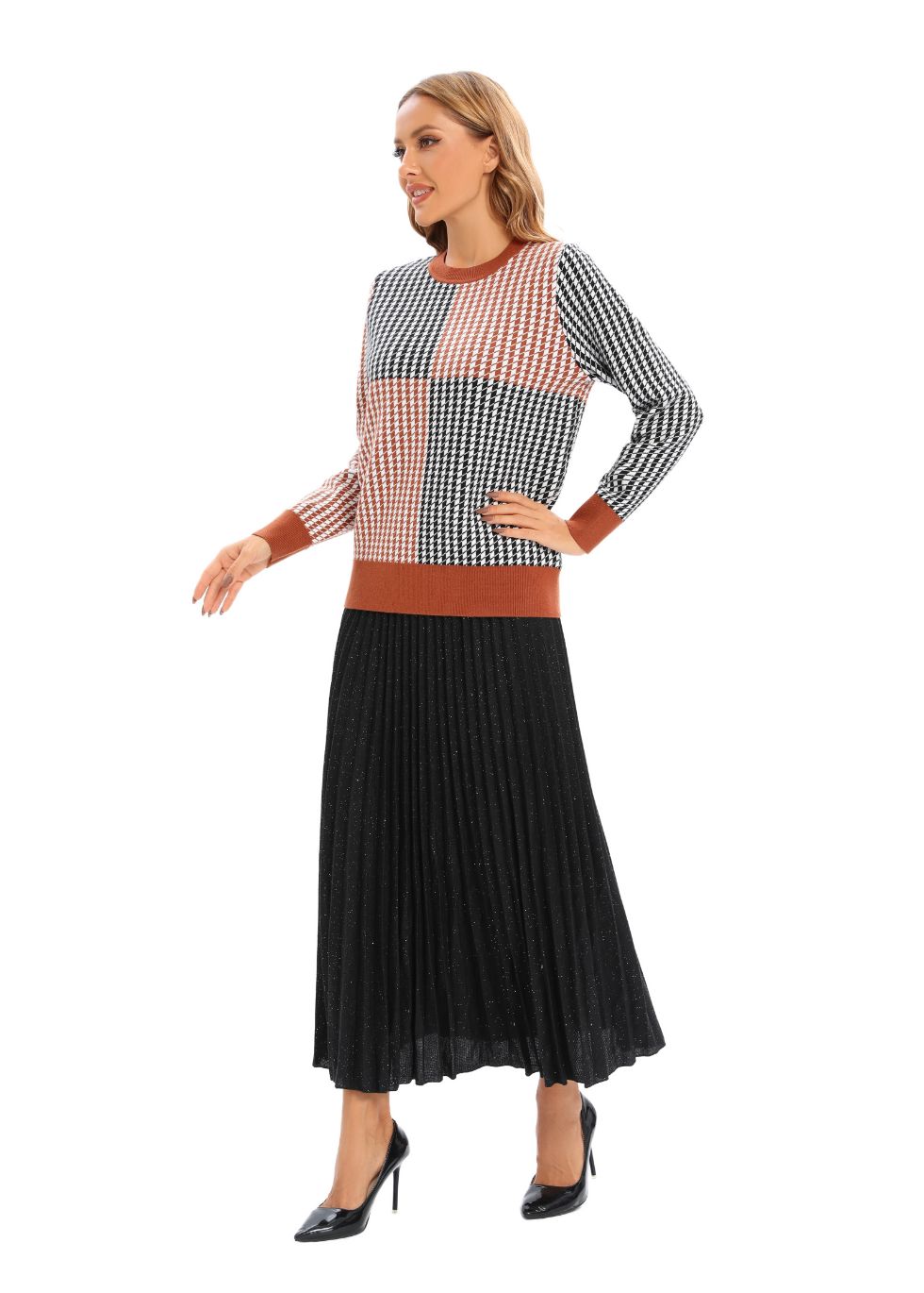 Glitter & Black Midi Pleated Skirt
