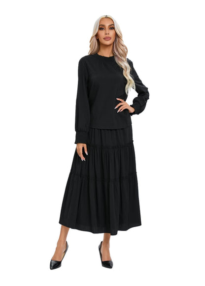 Long Sleeve Top and Tiered Skirt Midi Dress Set - MissFinchNYC