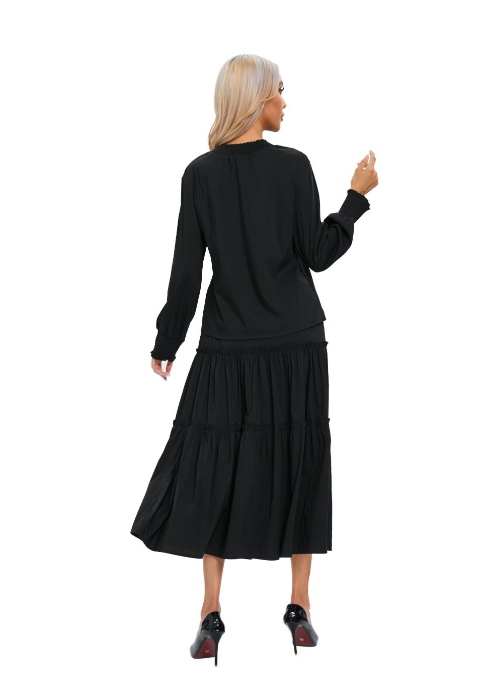 Long Sleeve Top and Tiered Skirt Midi Dress Set - MissFinchNYC