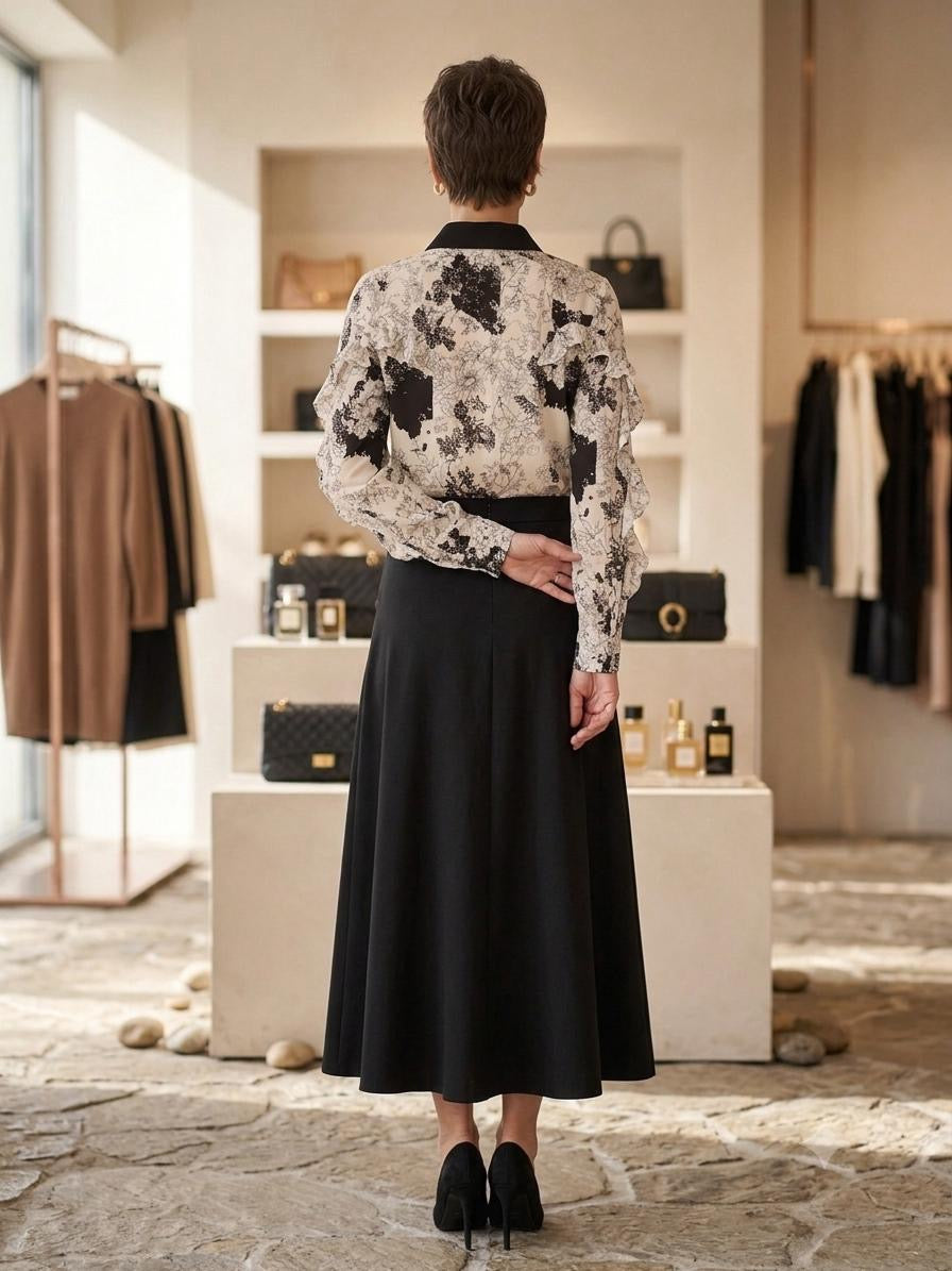 The Botanical Ruffle-Shoulder Blouse in Black