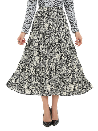 Monochrome Print Midi Pleated Skirt
