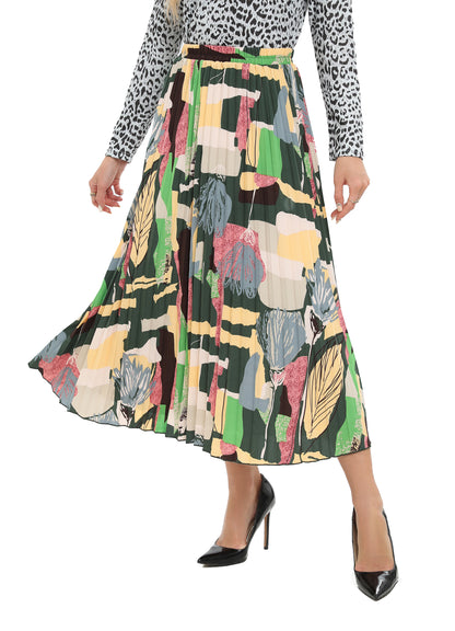 Colorful Print Midi Pleated Skirt