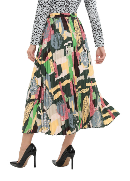 Colorful Print Midi Pleated Skirt