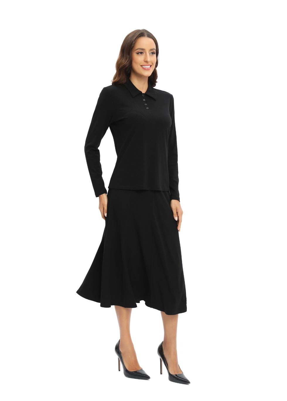 Black Jersey Polo Shirt and Matching Skirt Set