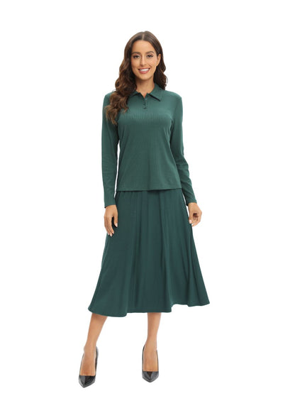 Green Jersey Polo Shirt and Matching Skirt Set
