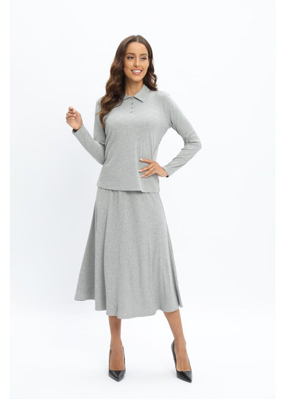 Grey Jersey Polo Shirt and Matching Skirt Set