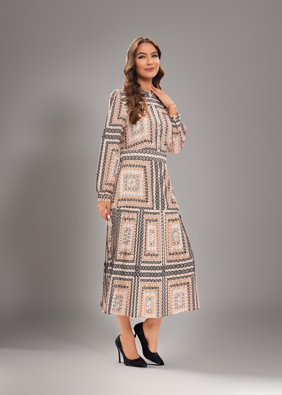 Vibrant Beige Pleated Midi Dress