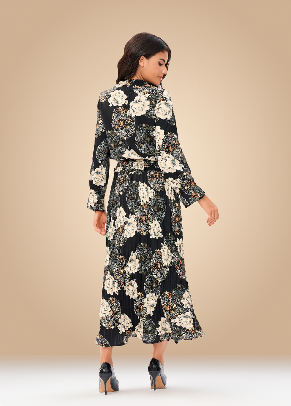 Midnight Blossom Two Piece Midi Dress Set