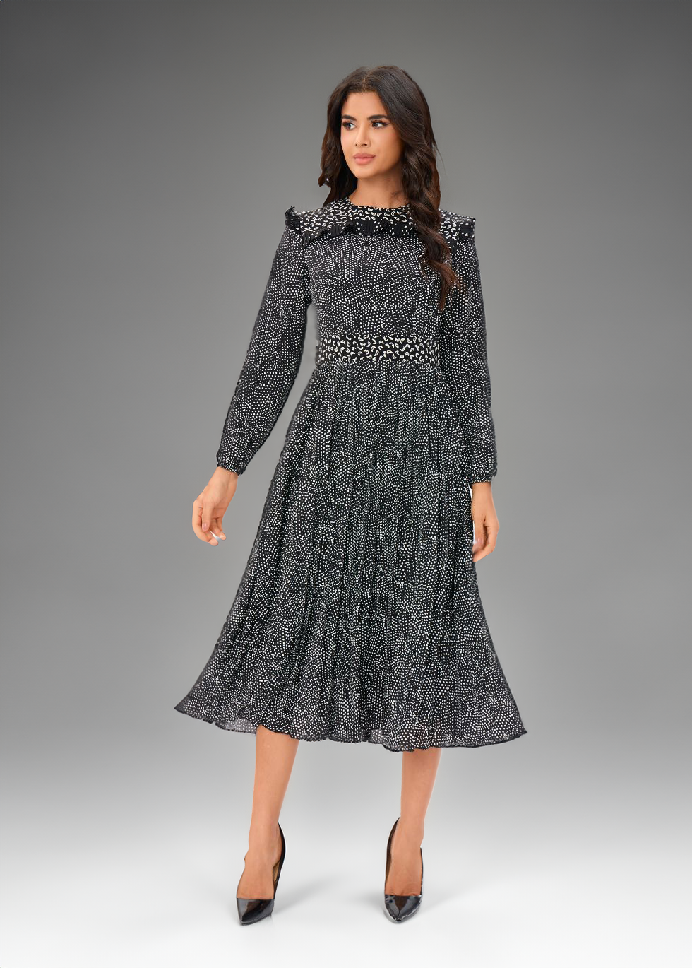 Charcoal Spotted Midi Dress