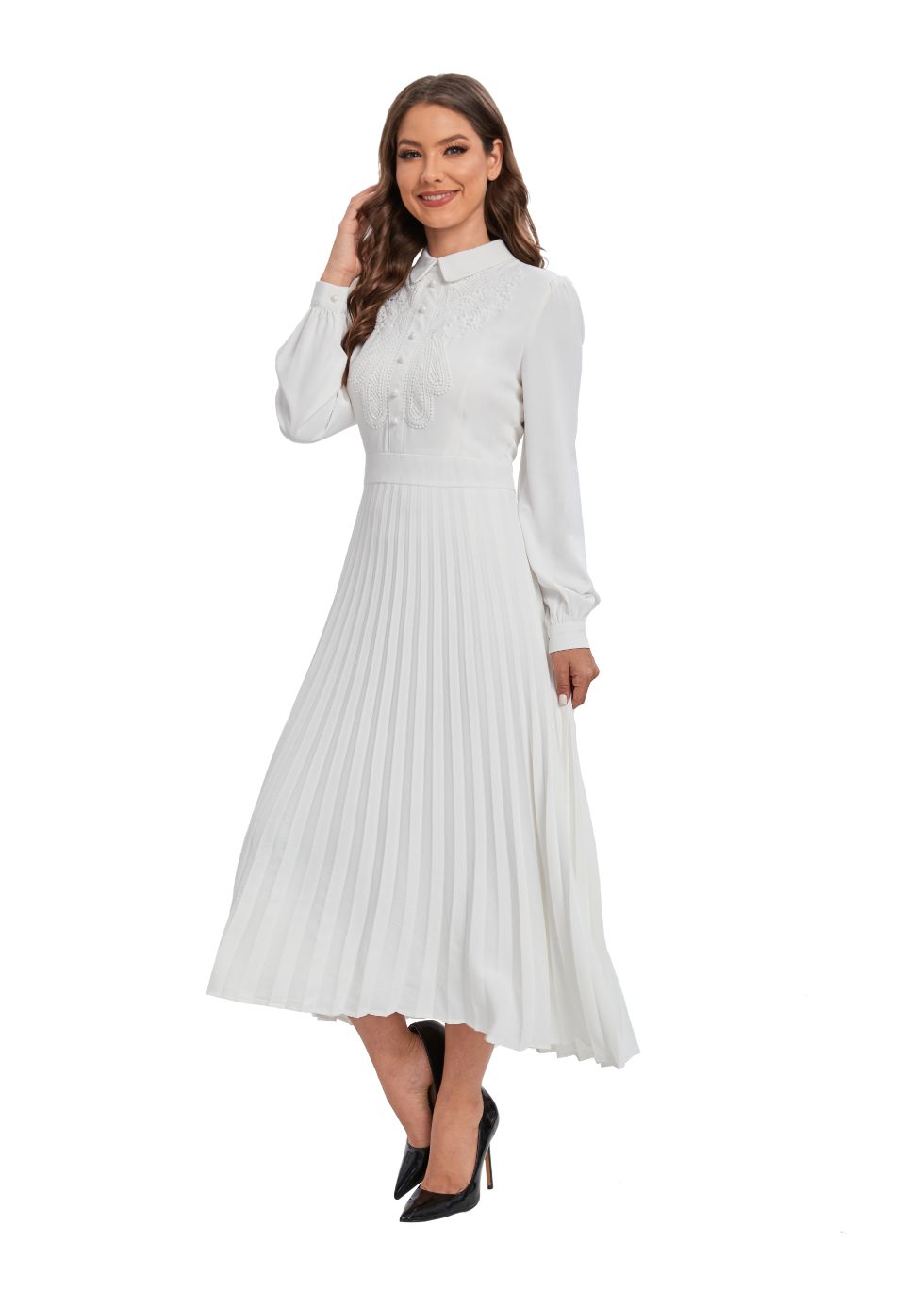 White Lace Detail Midi Dress