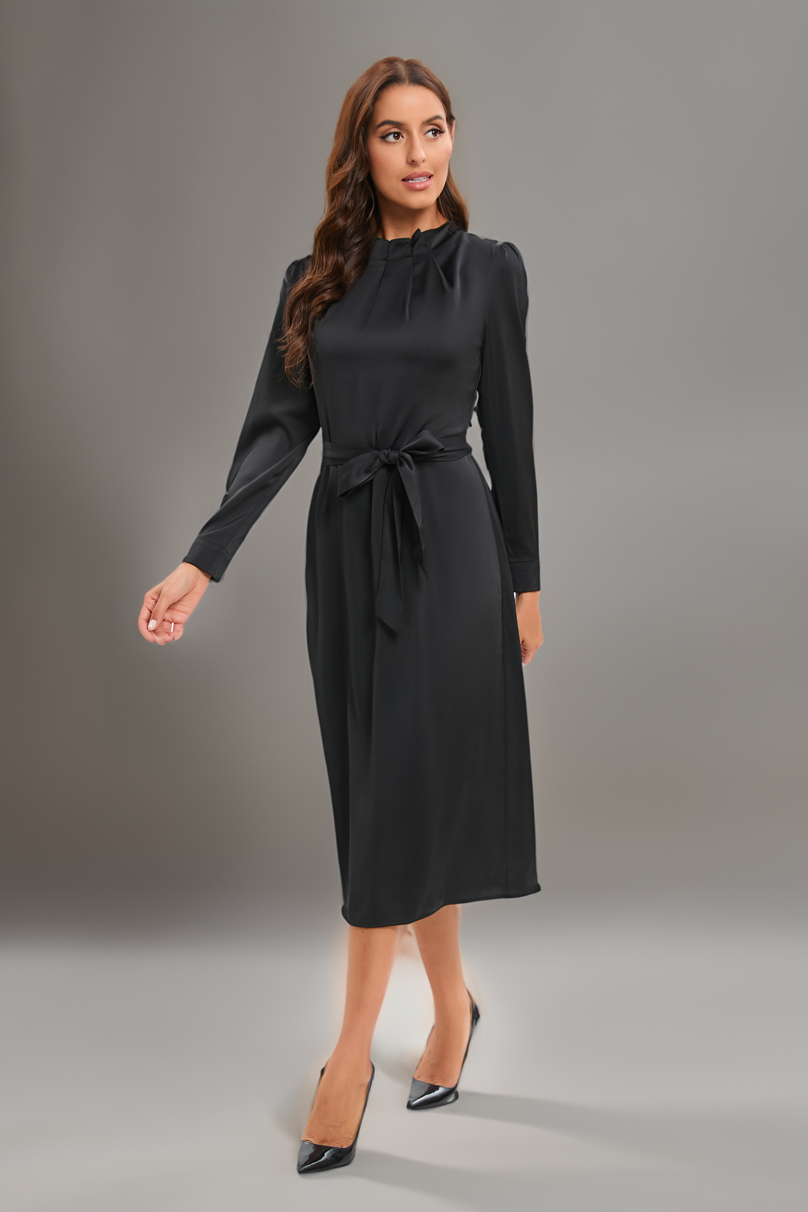 Satin Black Radiance Midi Dress