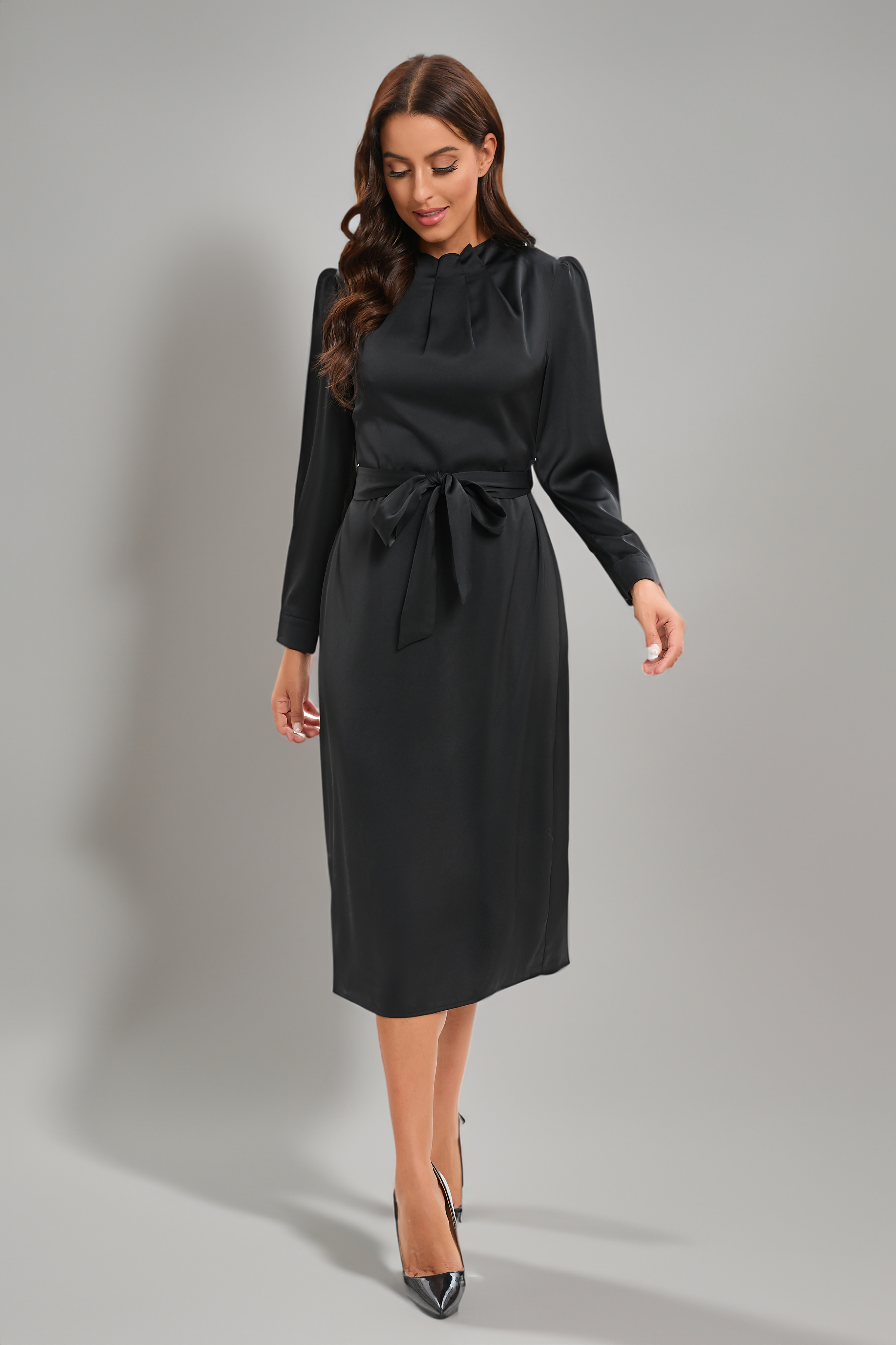 Satin Black Radiance Midi Dress