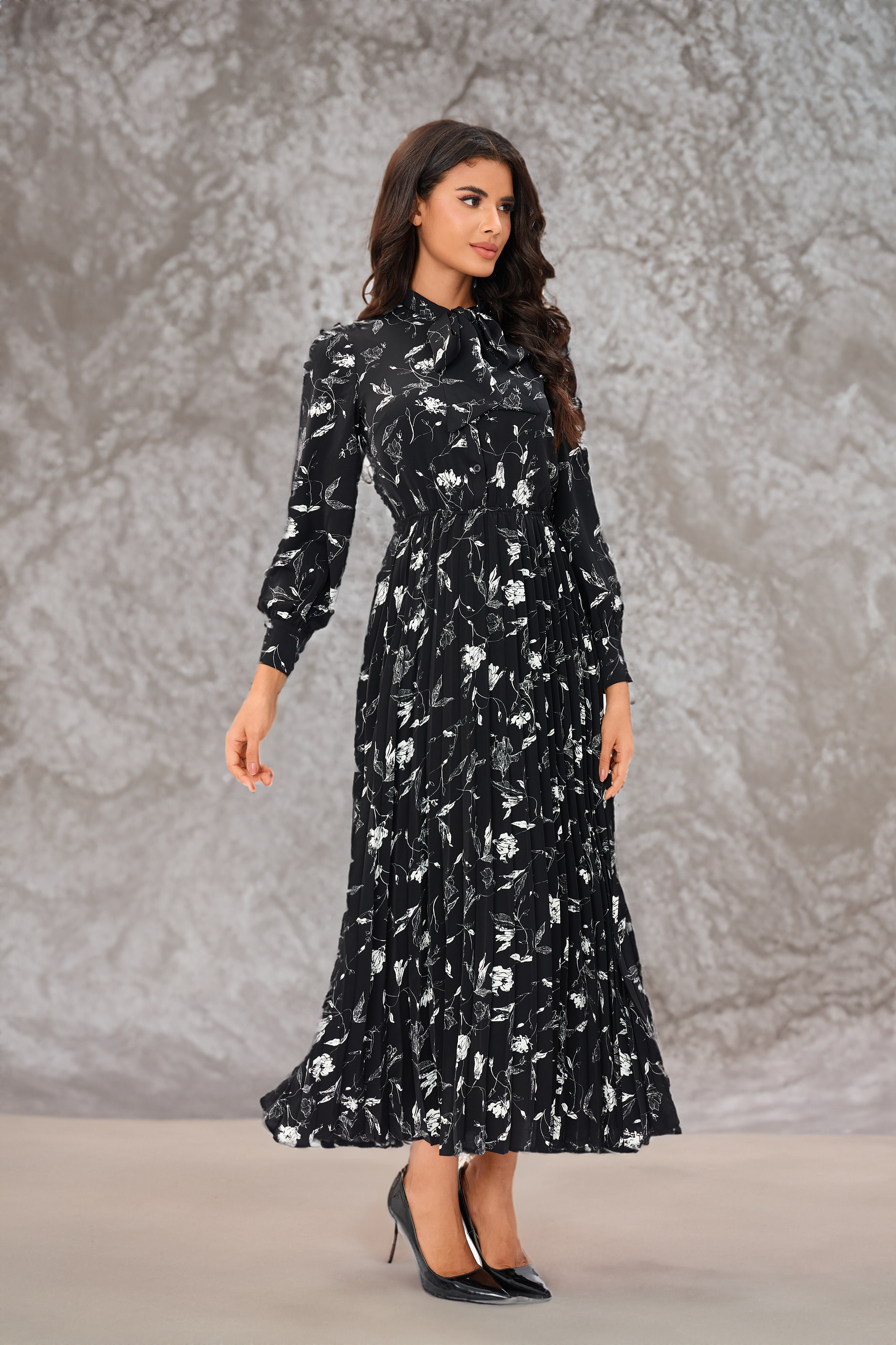 Black & White Floral Midi Dress