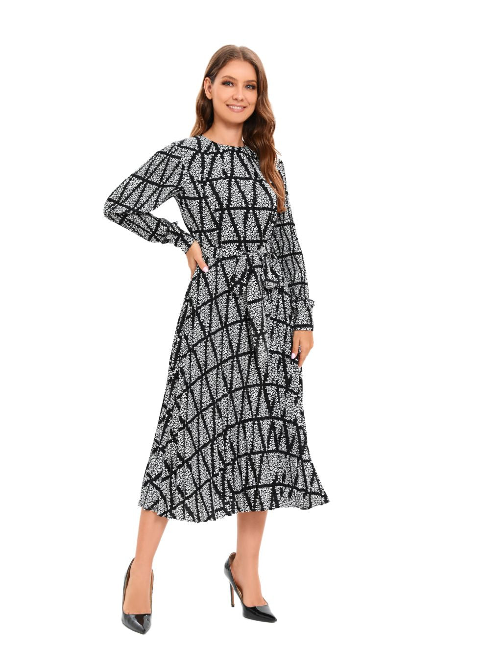 Monochrome Grace Midi Dress