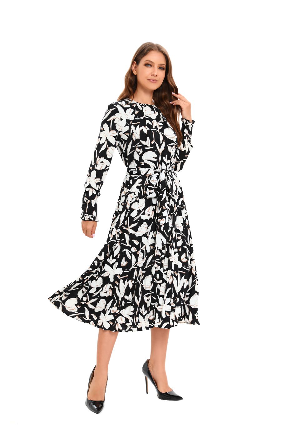 White Petal Midi Dress with Self Tie