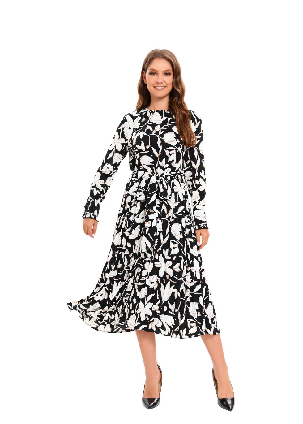 White Petal Midi Dress with Self Tie