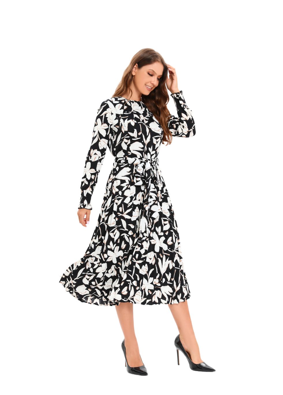 White Petal Midi Dress with Self Tie