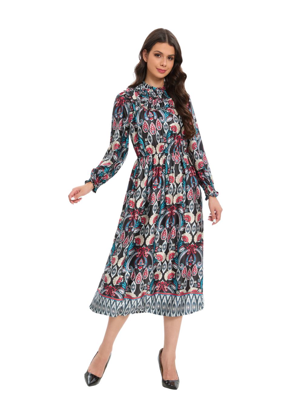 Regal Paisley Print Midi Dress