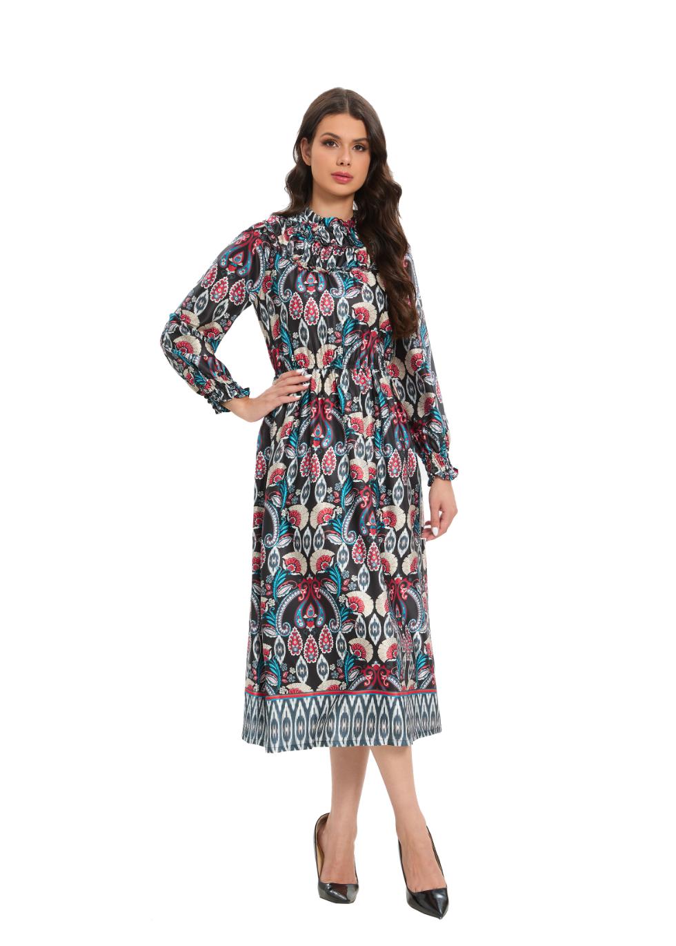 Regal Paisley Print Midi Dress