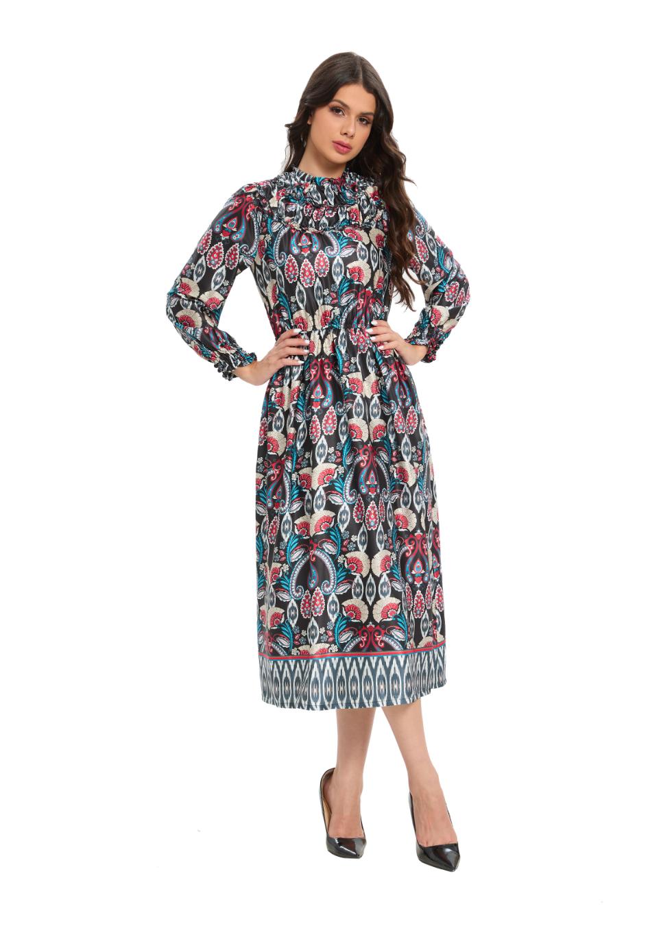 Regal Paisley Print Midi Dress