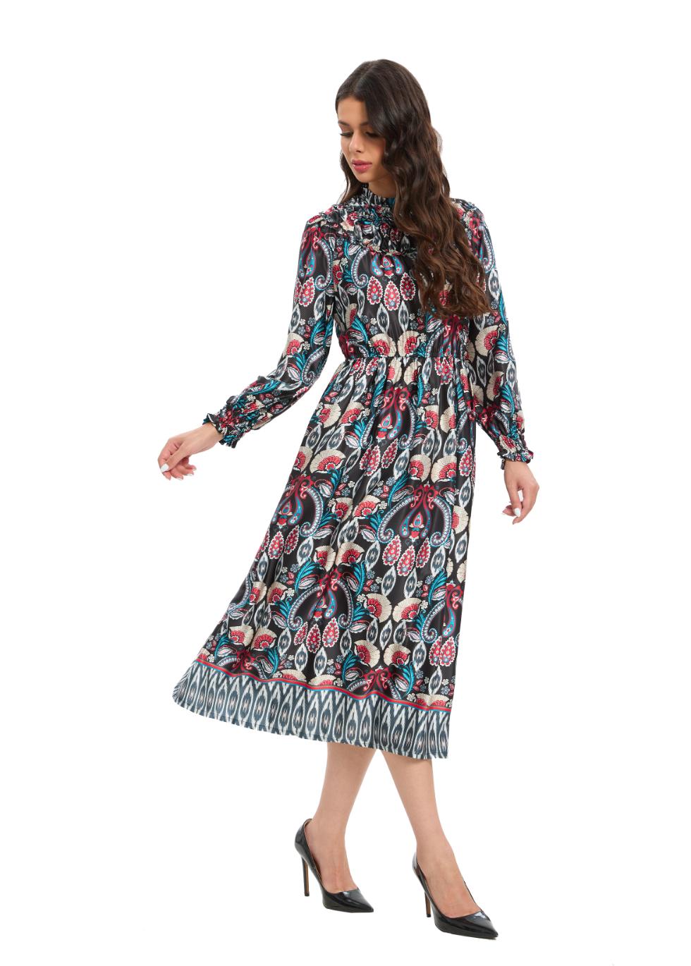 Regal Paisley Print Midi Dress