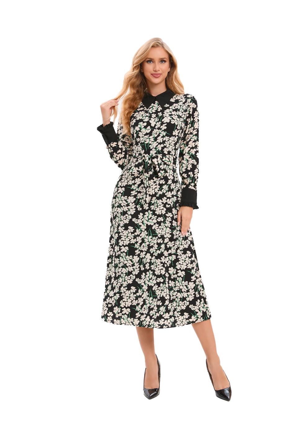 Forest Green Floral Midi Dress
