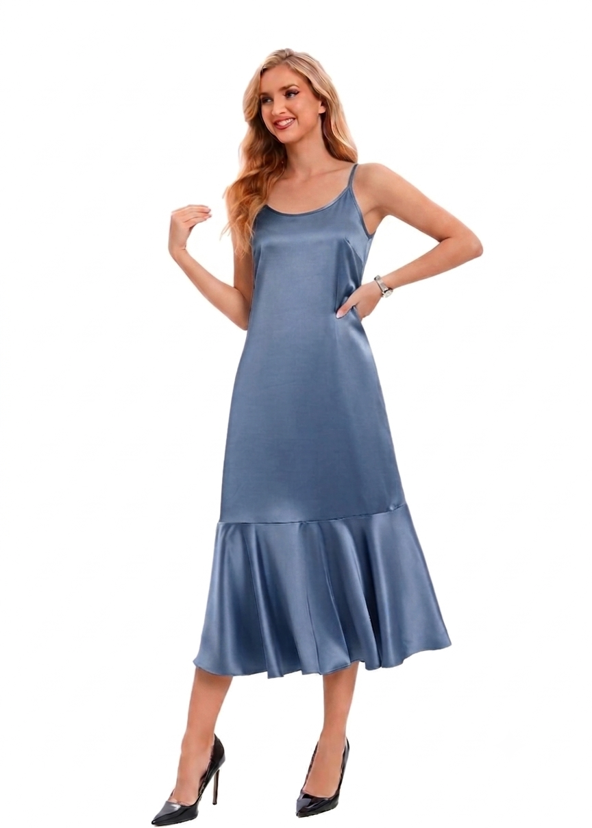 Satin Blue Midi Slip Dress only