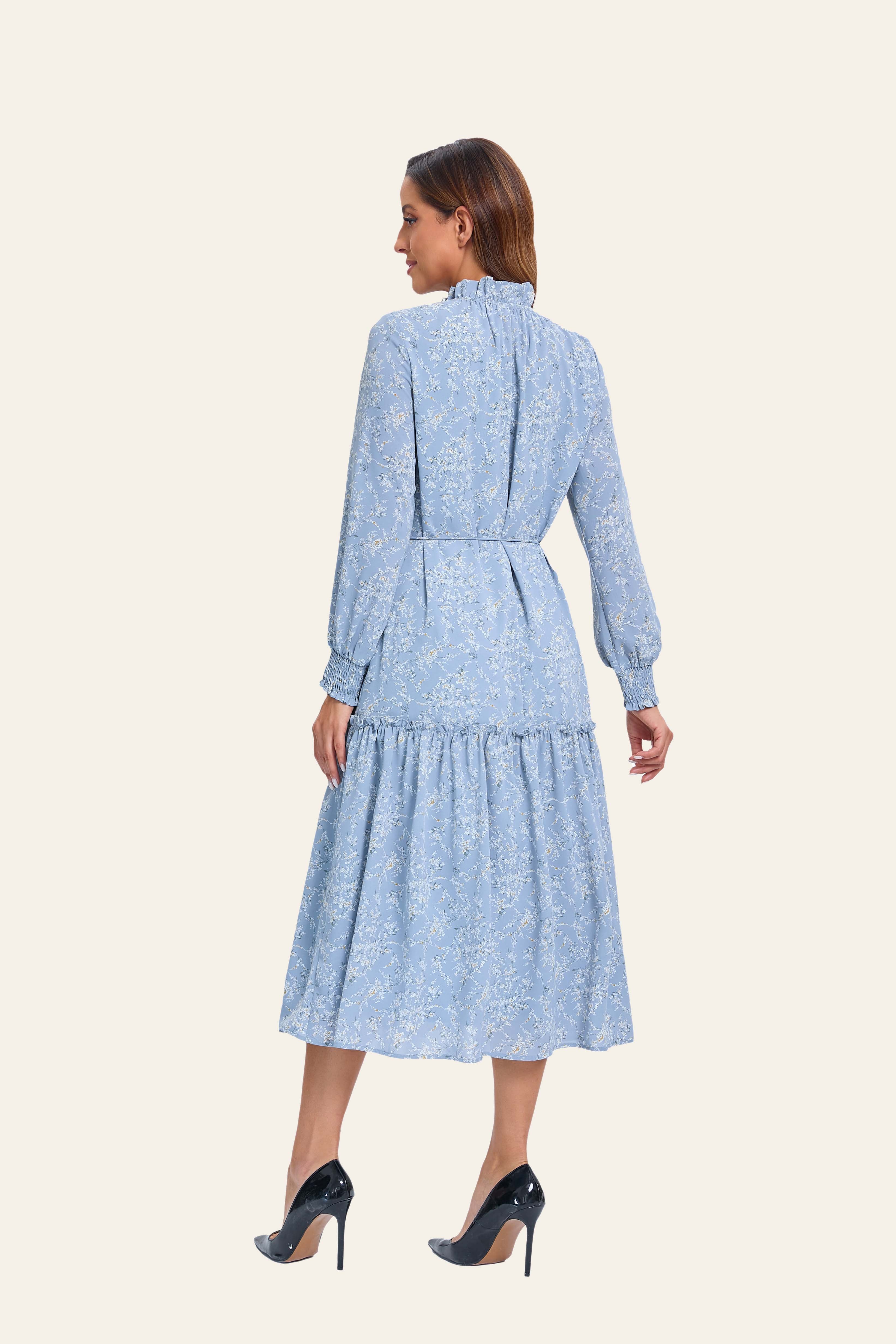 Blue Blossom Tiered Midi Dress