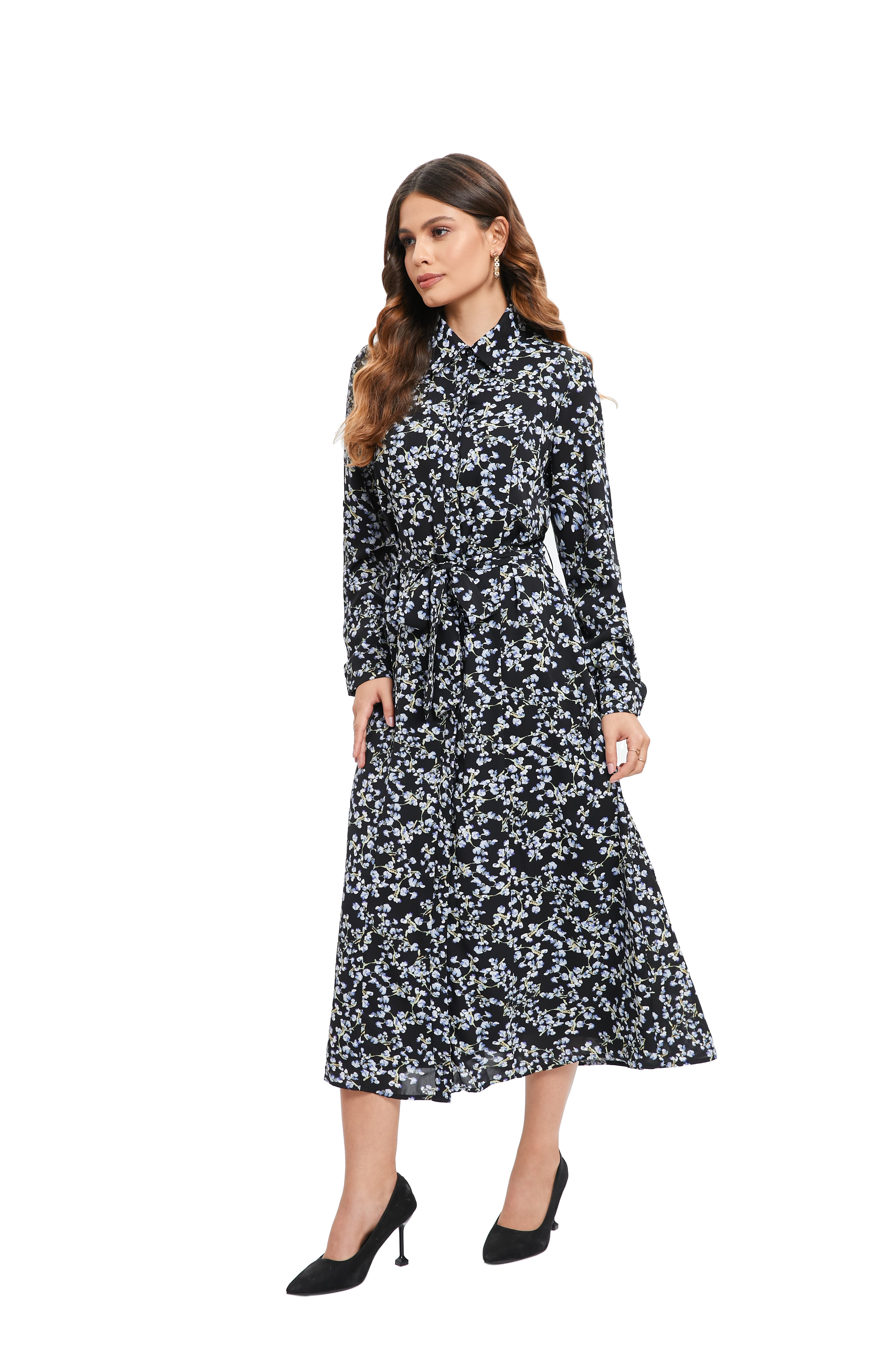 Blue Wisteria Print Midi Dress