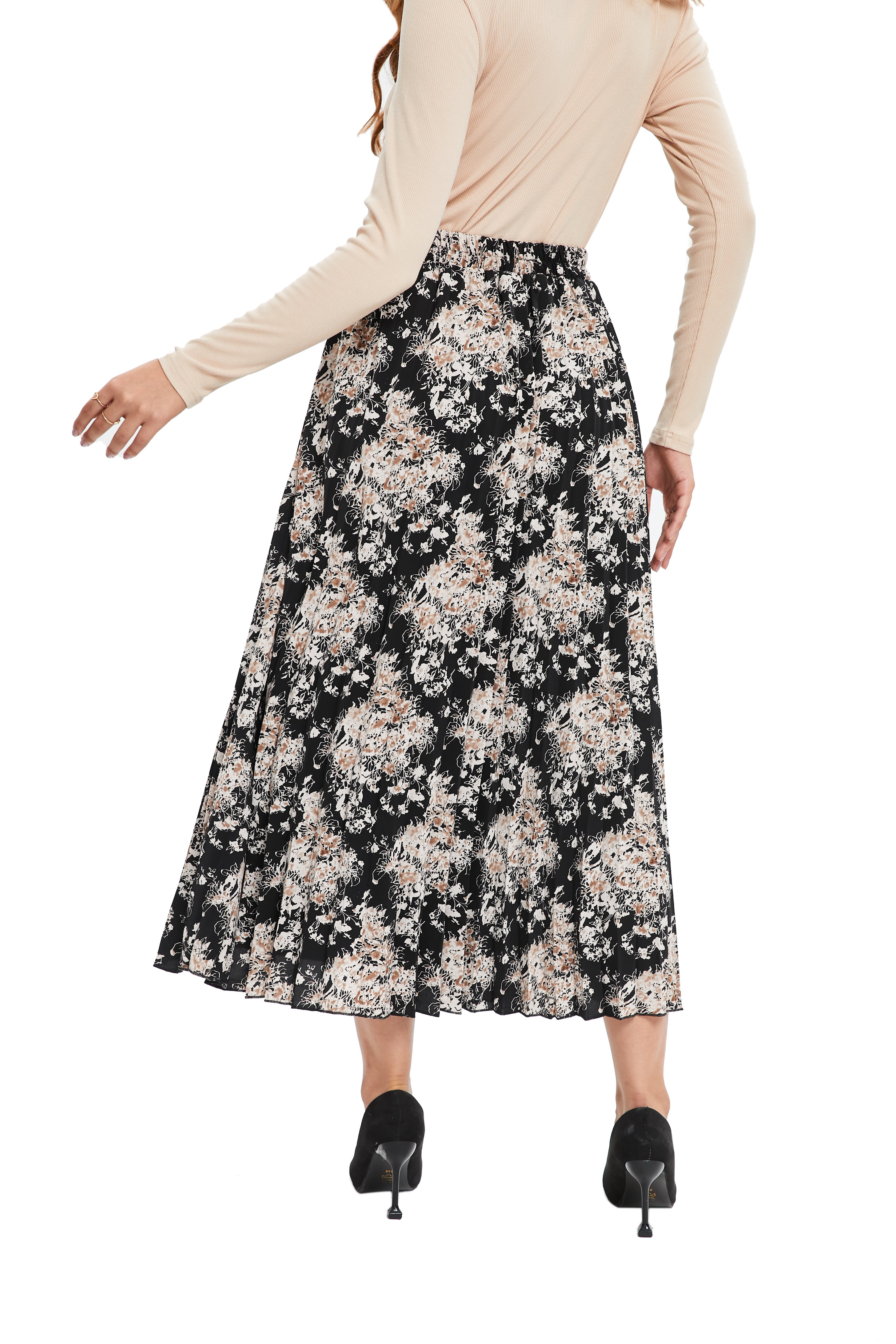 Beige Blossom A-Line Skirt