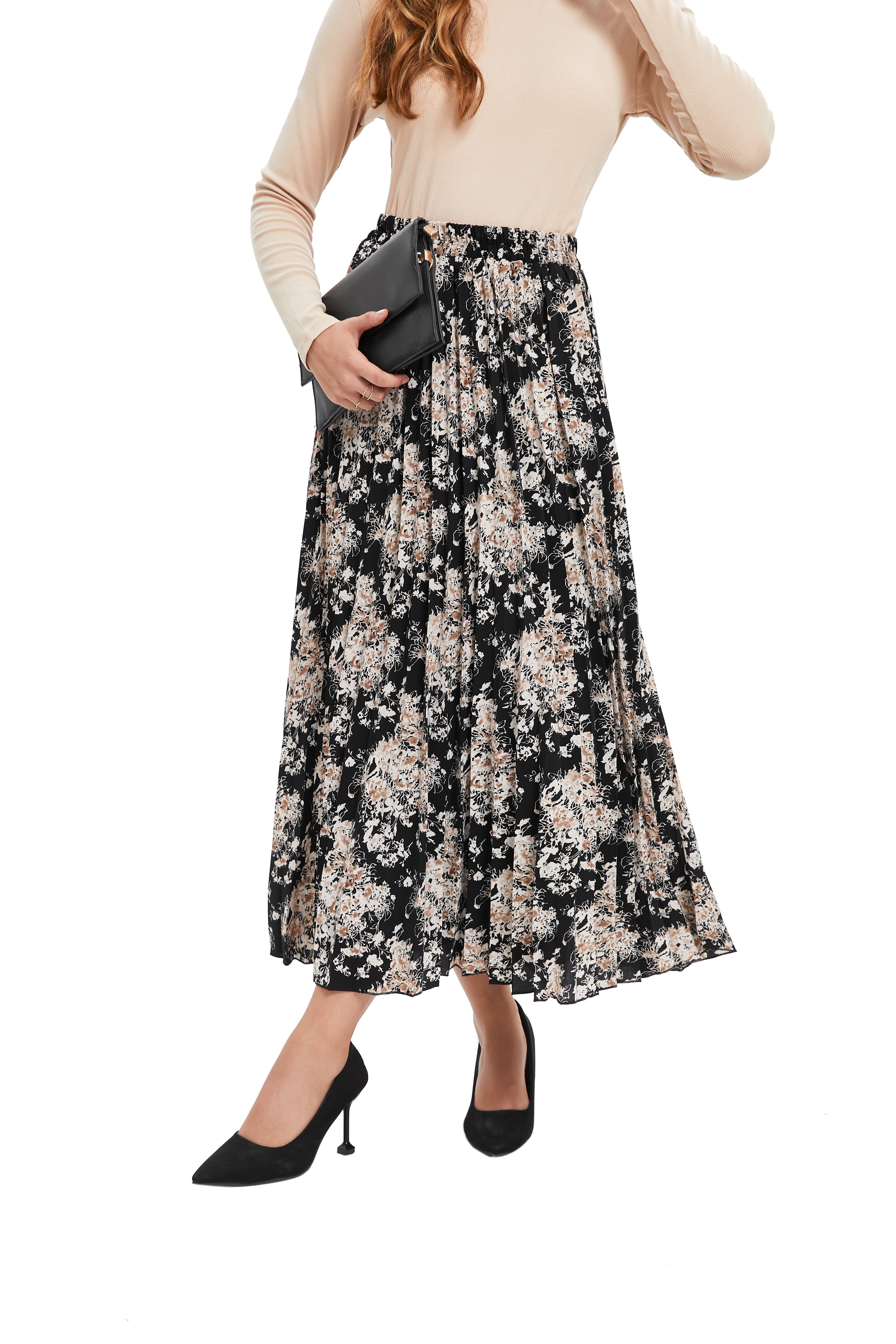 Beige Blossom A-Line Skirt