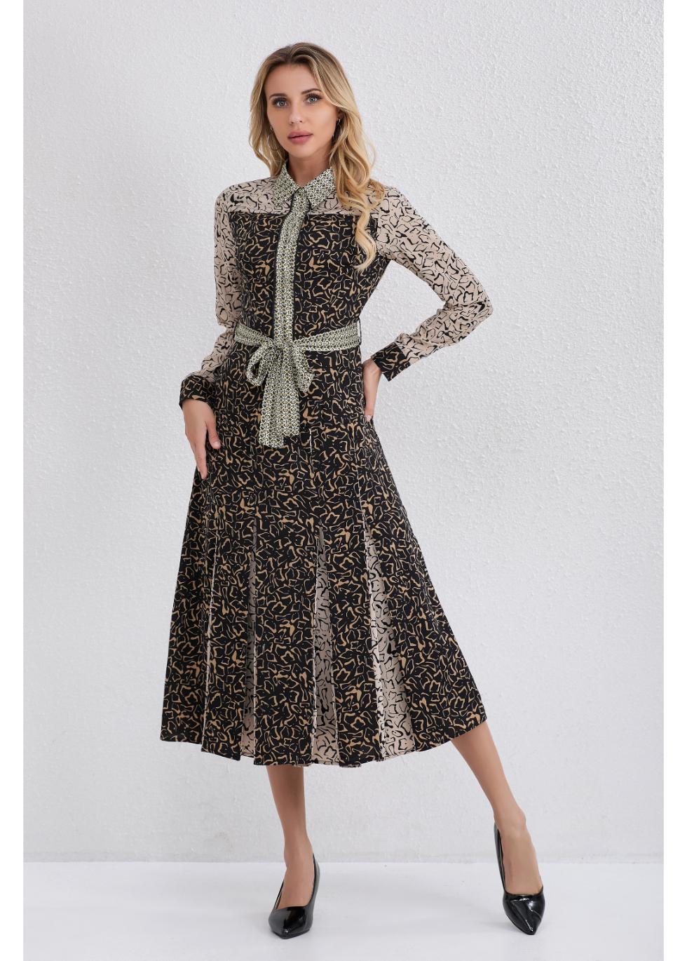 Black Brown Mosaic Midi Dress