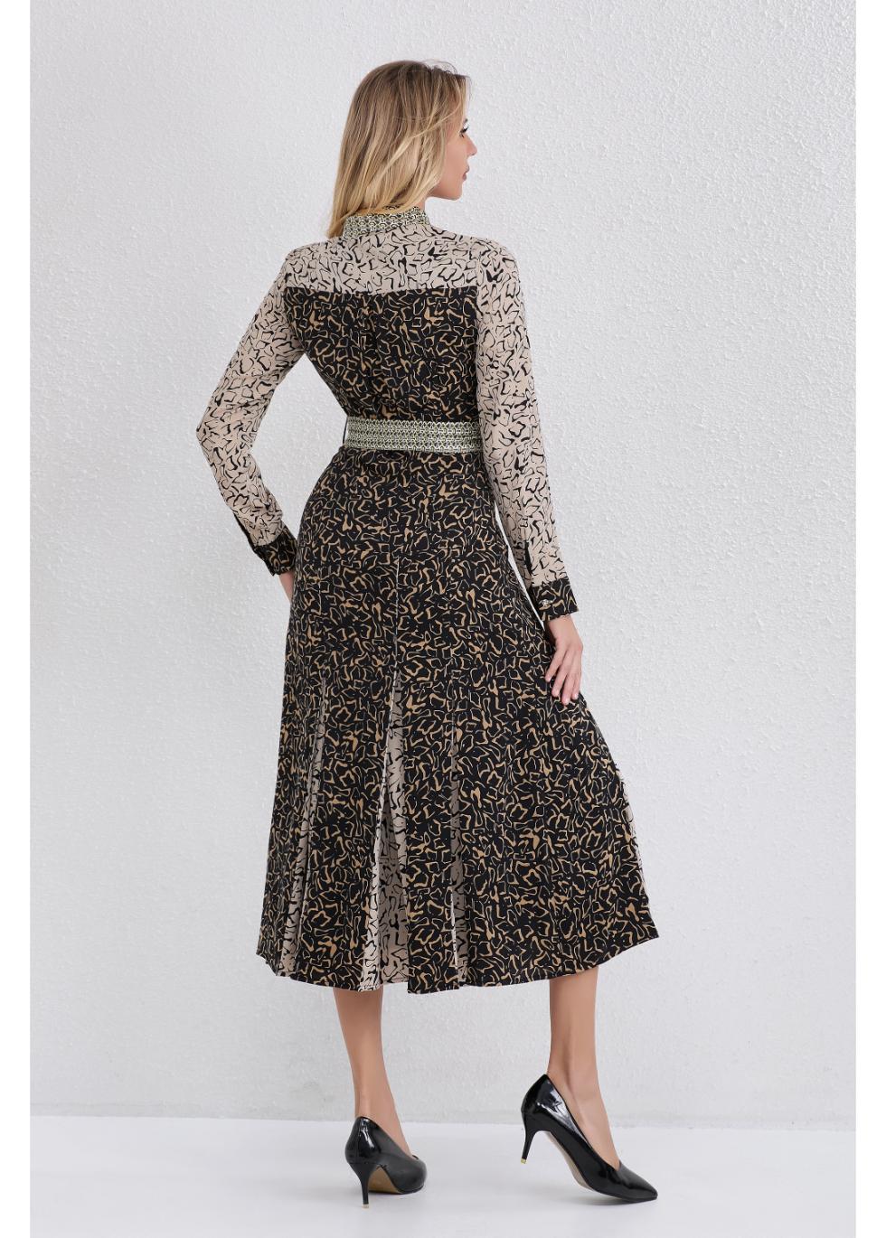 Black Brown Mosaic Midi Dress