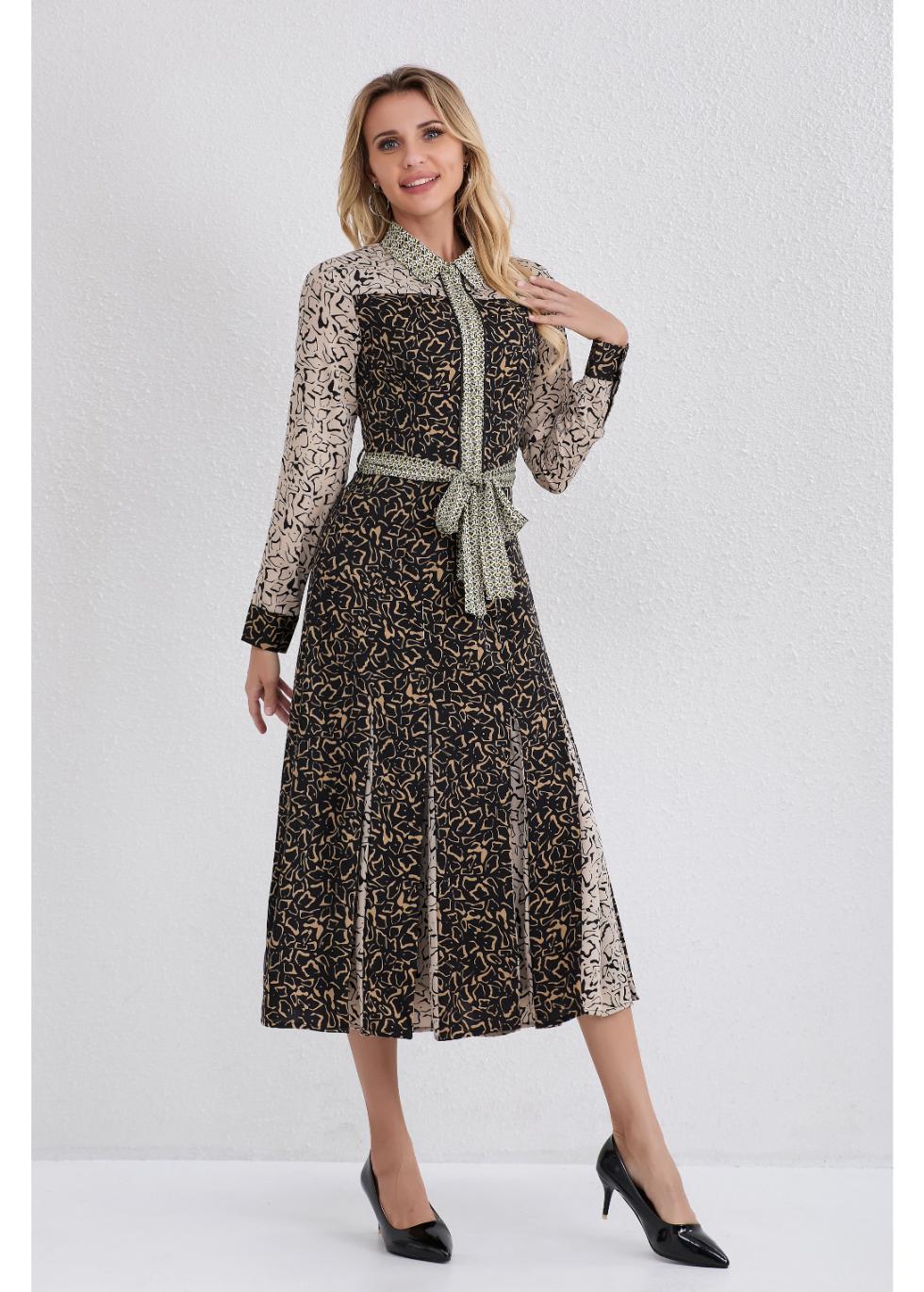 Black Brown Mosaic Midi Dress