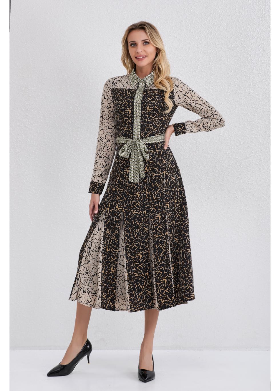 Black Brown Mosaic Midi Dress