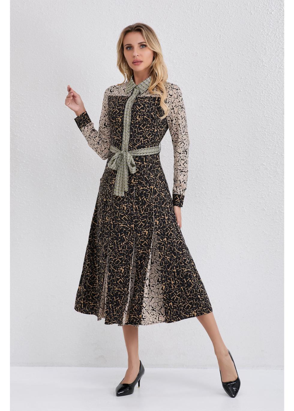 Black Brown Mosaic Midi Dress