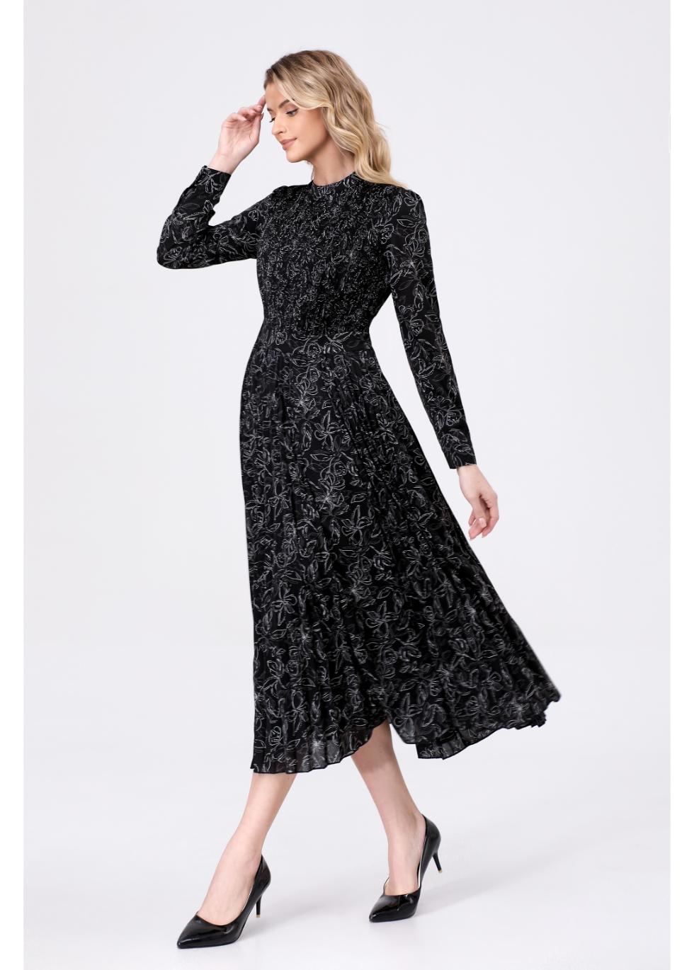 Black Floral Midi Dress