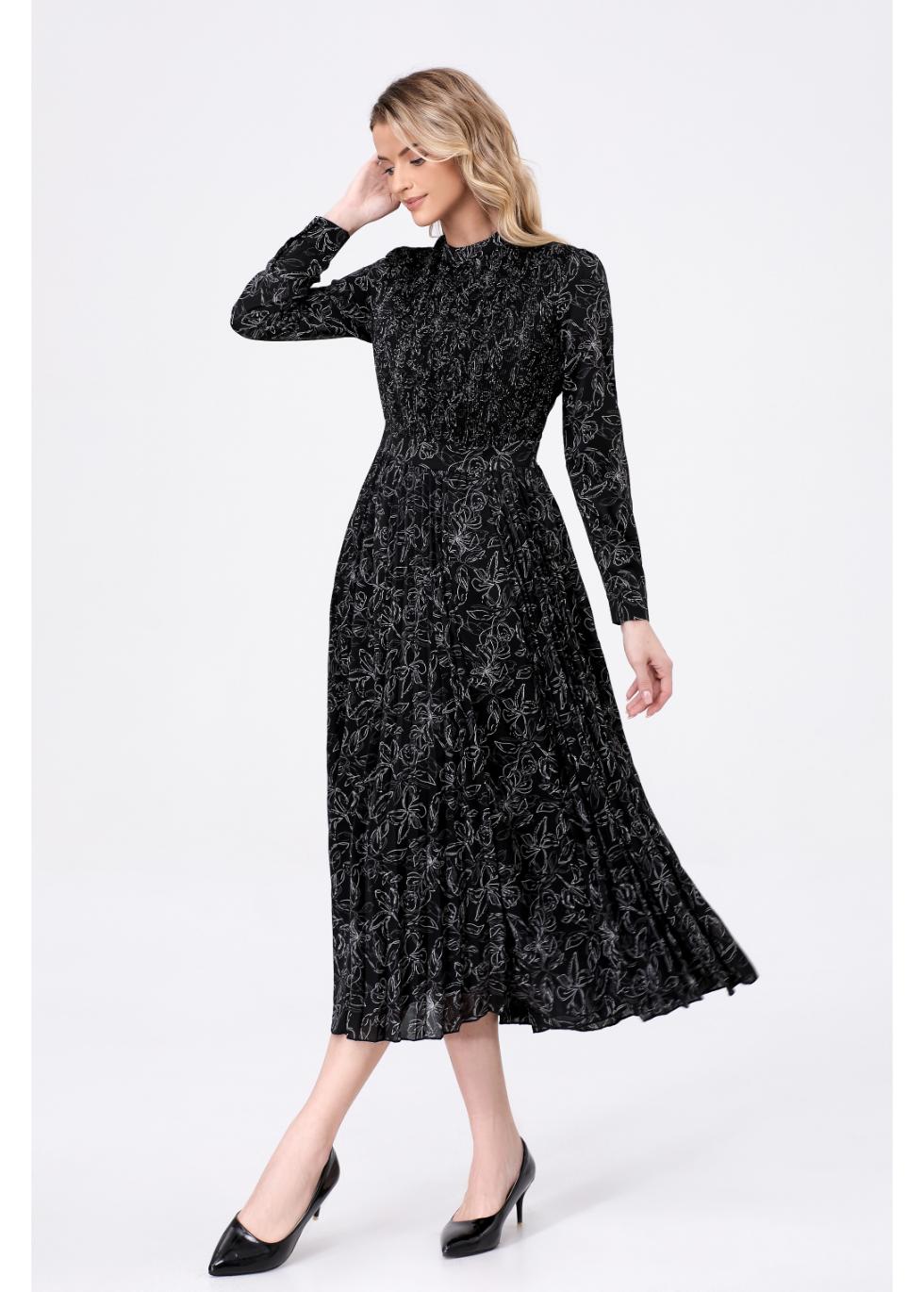 Black Floral Midi Dress