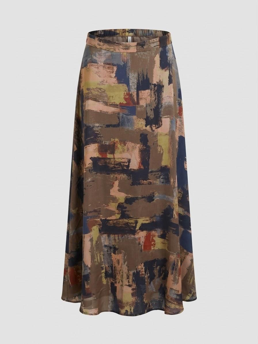 Brown Abstract Print Satin Viscose 2-Piece Set | Made in Italy