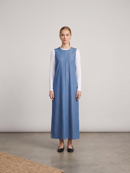 midi dress women modest Denim Blue Midi Dress M