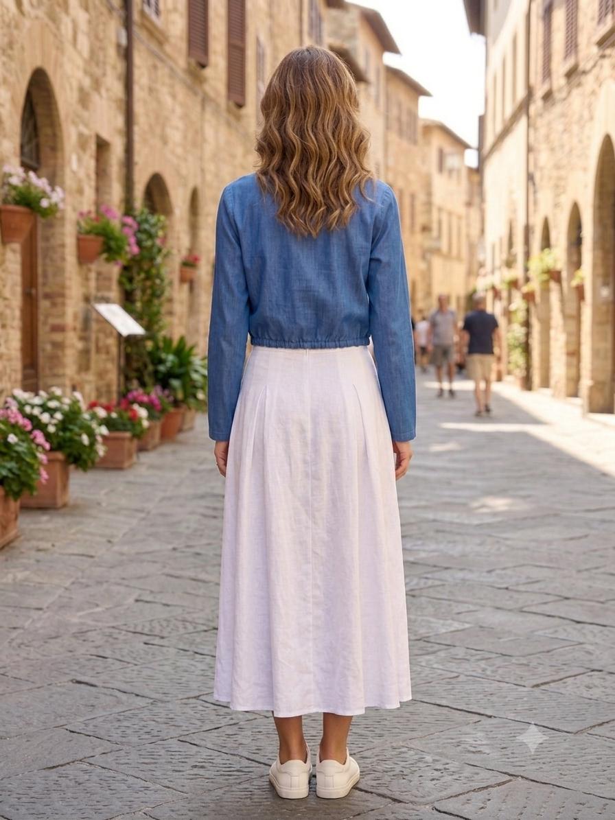 Cropped Collarless Denim Tie-Waist Jacket