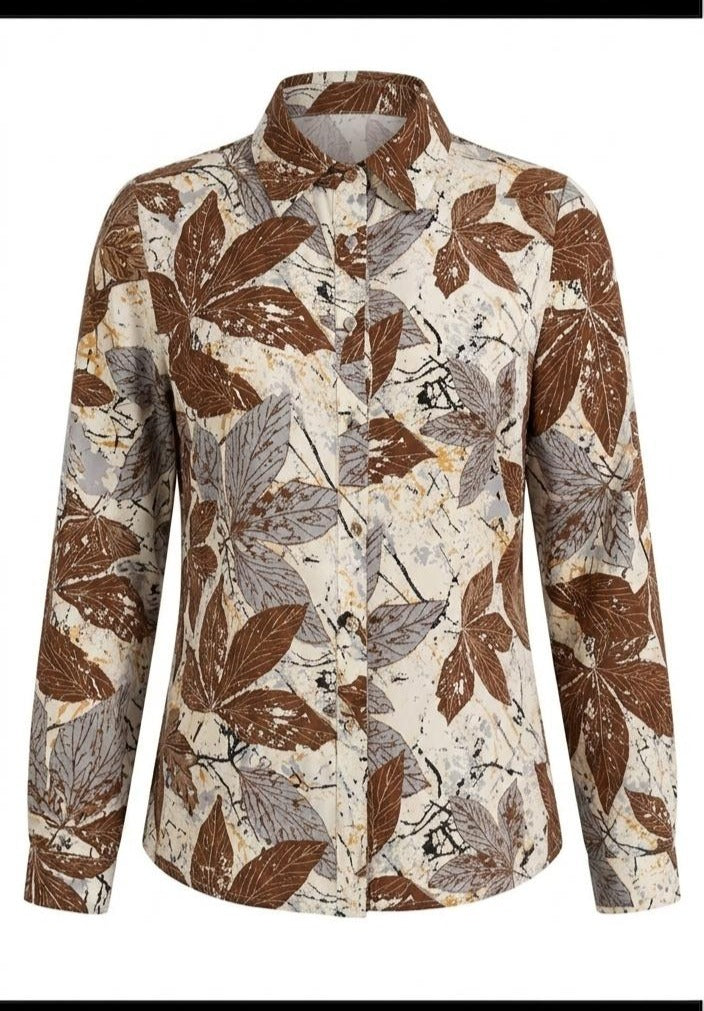 Autumn Leaves Collared Button-Down Blouse