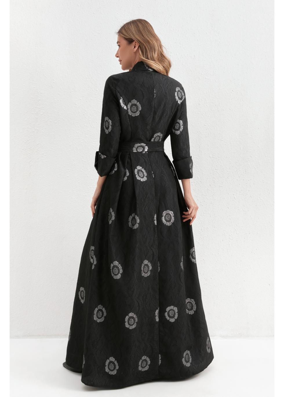 Onyx Silver Blossom Maxi Dress