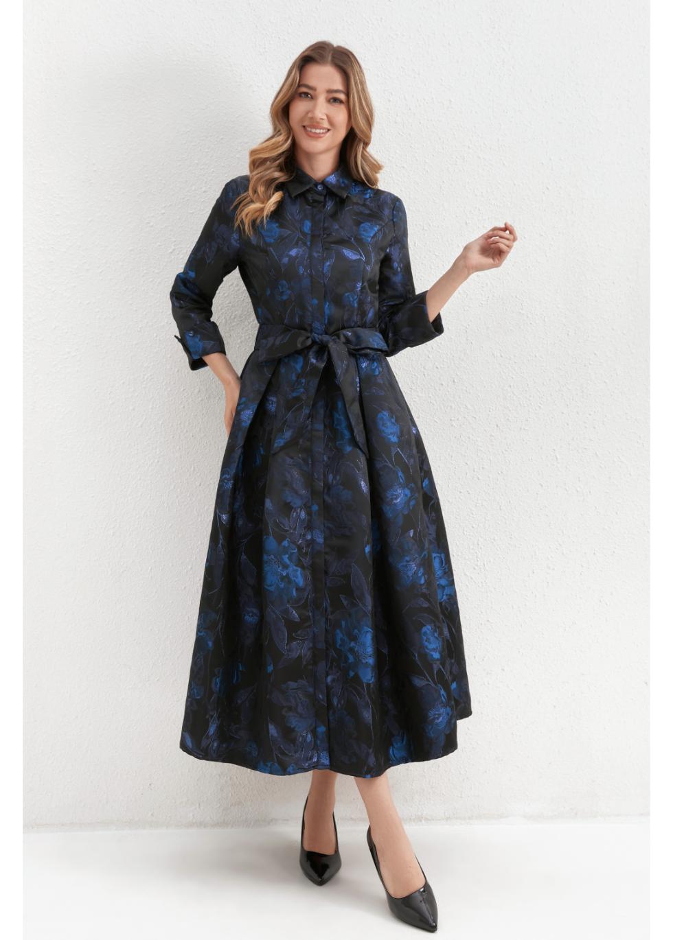 Sapphire Noir Shirt Dress - MissFinchNYC
