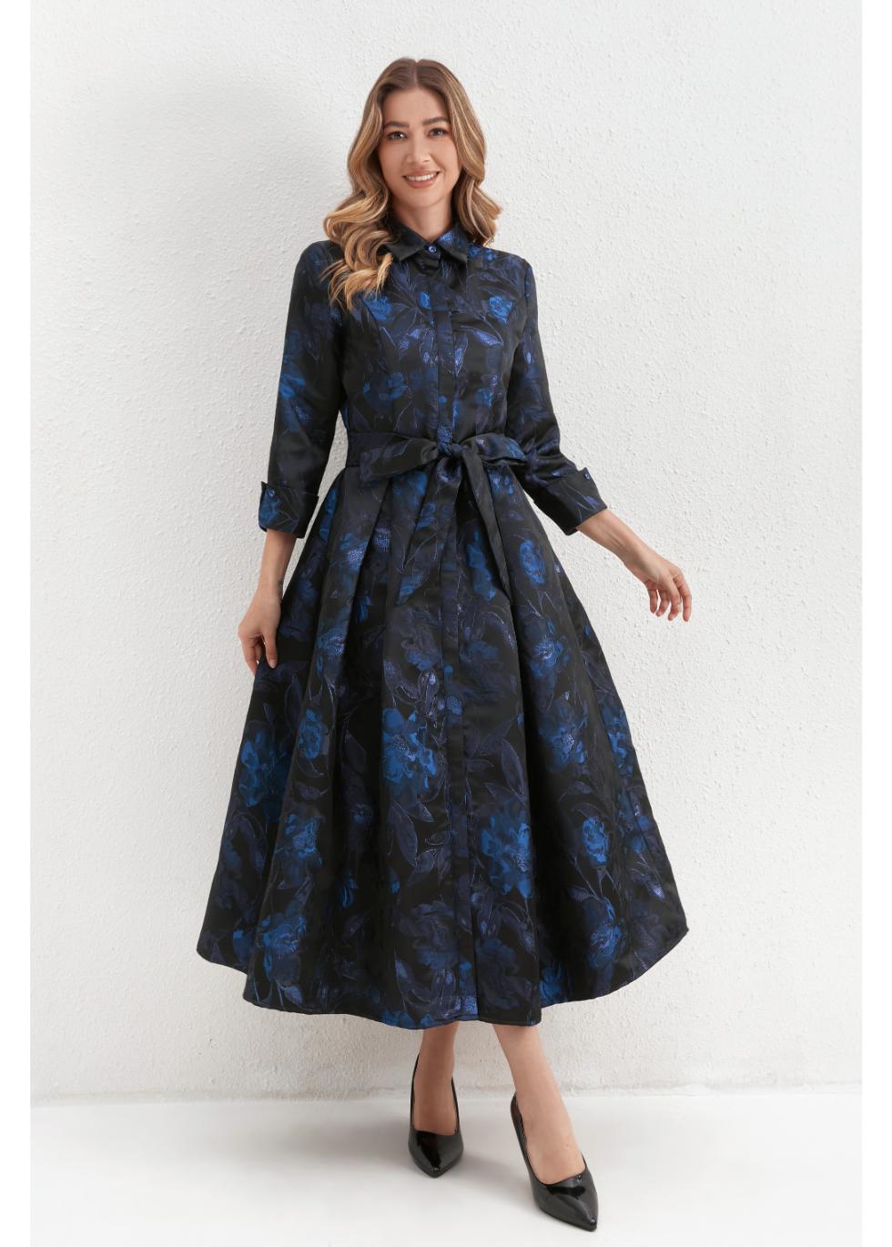 Sapphire Noir Shirt Dress - MissFinchNYC