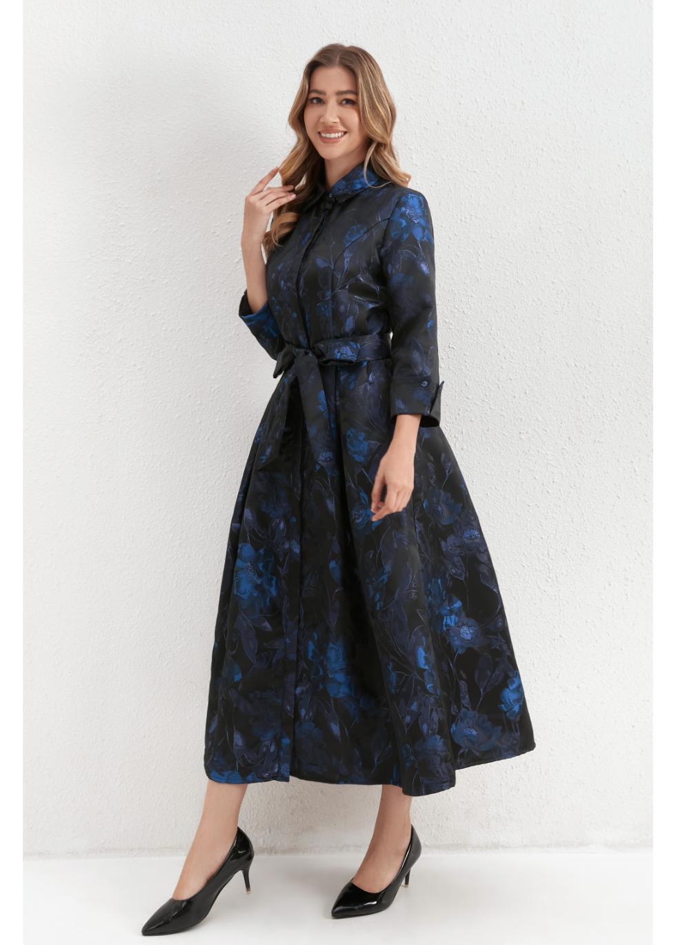Sapphire Noir Shirt Dress - MissFinchNYC